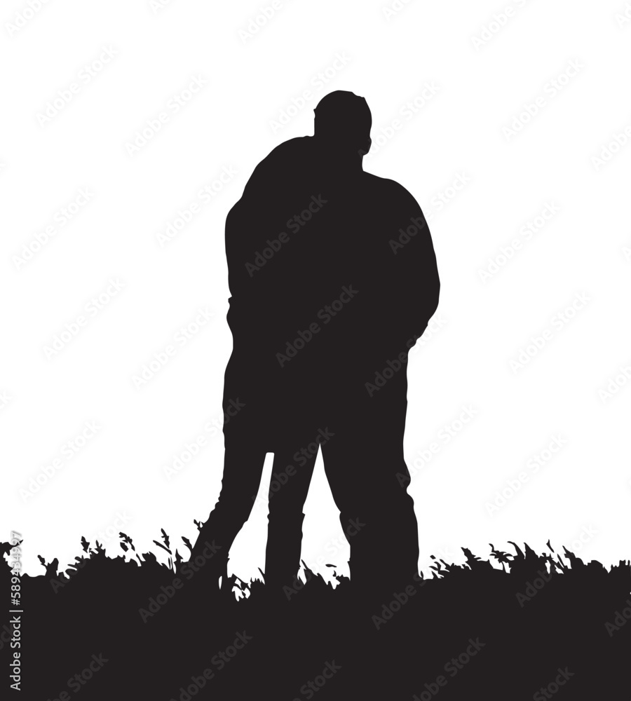 Silhouette of two people man and woman standing hugging each other. vector illustration Silhouette of two people man and woman standing hugging each other. vector illustration