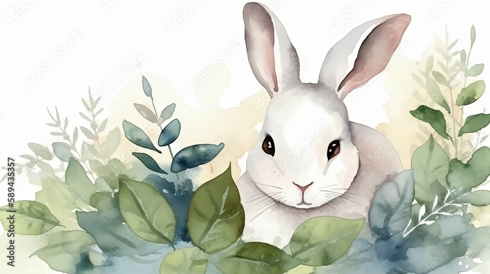 Cute Bunny Watercolor Painted Generative AI