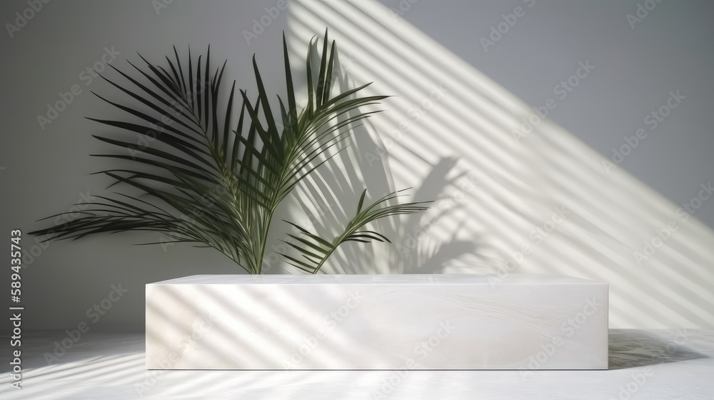 Minimal scene with white wall and nature elements