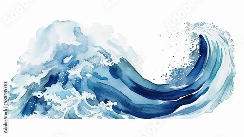Sea wave. Abstract watercolor hand drawn illustration Generative AI