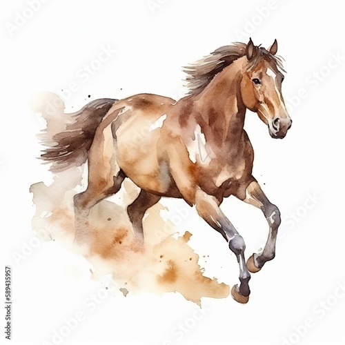 watercolor drawing of jogging horse  young mustang Generative AI