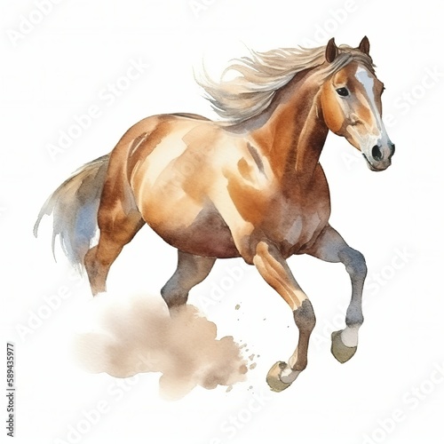 watercolor drawing of jogging horse  young mustang Generative AI