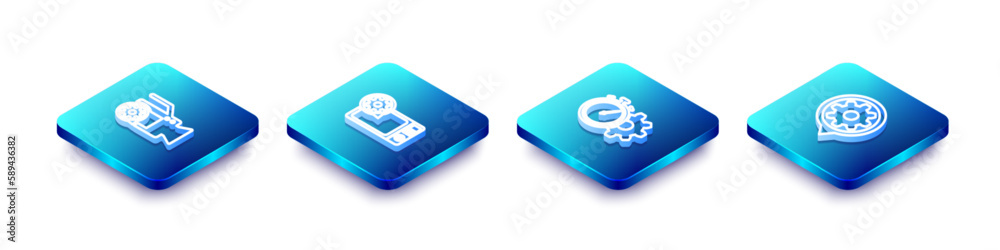 Set Isometric line Video camera setting, Microwave oven, Time management and Setting icon. Vector Set Isometric line Video camera setting, Microwave oven, Time management and Setting icon. Vector