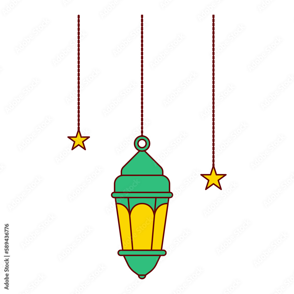 green antique hanging lamp with twin star as decoration for ramadan and eid celebration flat design illustration style green antique hanging lamp with twin star as decoration for ramadan and eid celebration flat design illustration style
