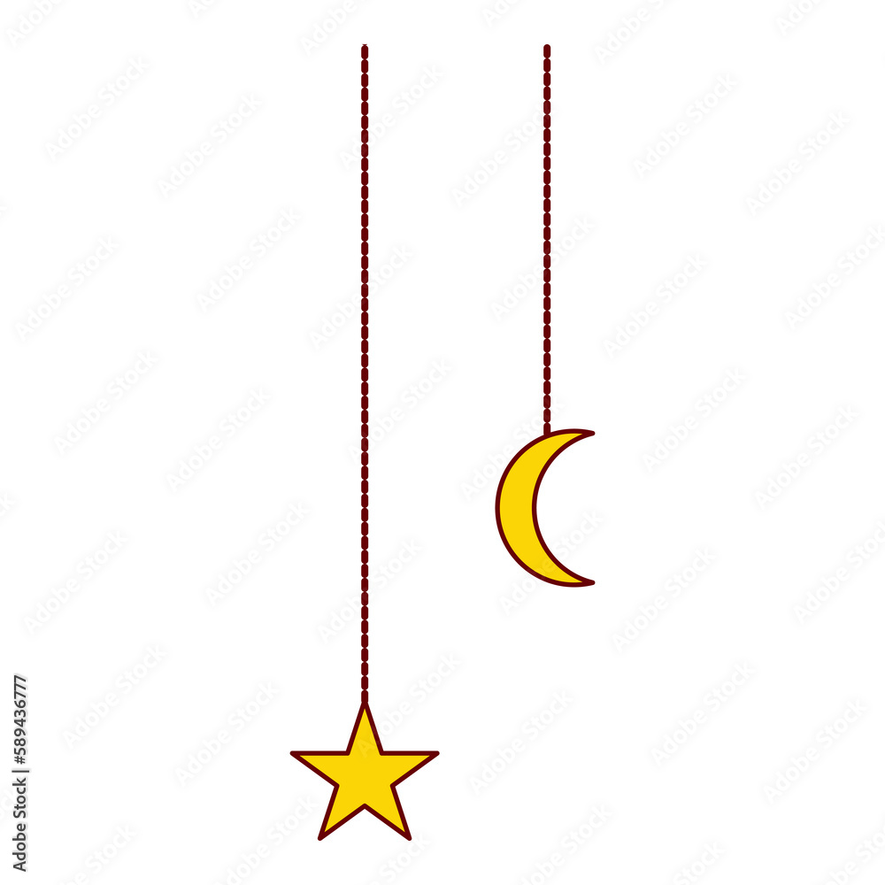 crescent moon and star as hanging decoration flat design illustration style crescent moon and star as hanging decoration flat design illustration style