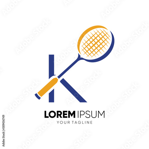 Letter K Initial Badminton Racket Logo Design Vector Icon Graphic Emblem Illustration