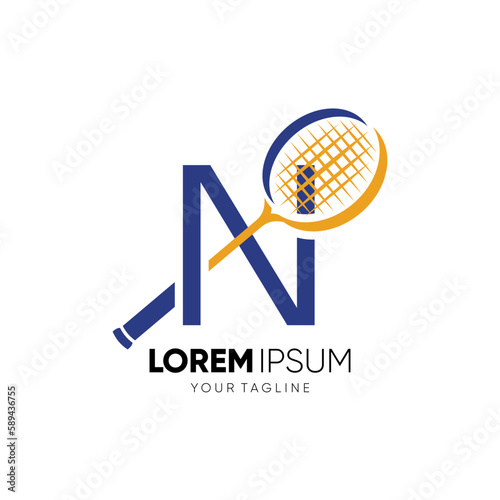 Letter N Initial Badminton Racket Logo Design Vector Icon Graphic Emblem Illustration