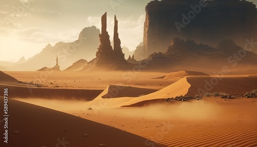 Desert landscapes spectacular lighting (ai generate)