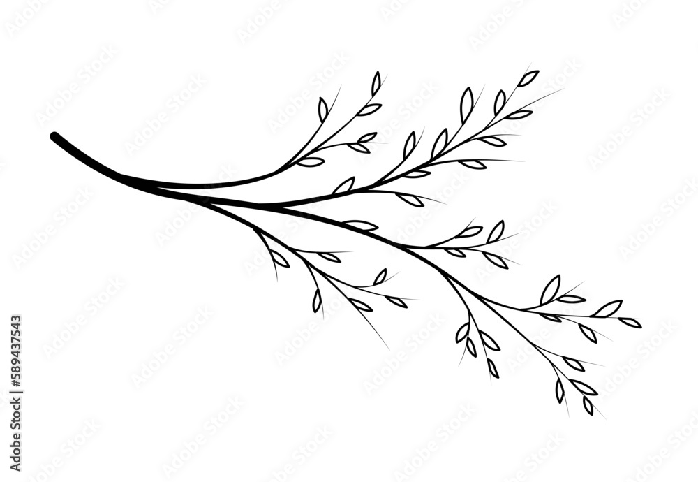 Obraz premium Line art branch. Exotic tree or tropical bushes. Biology and wild life, flora, botany. Minimalist creativity and art. Sketch for tattoo, hand drawn. Cartoon flat vector illustration