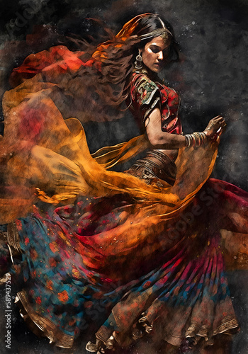 Indian woman dancing , generative ai