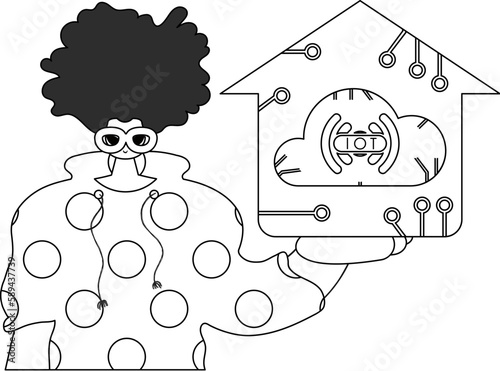 Man clutching IoT symbol in a vectorized line art style