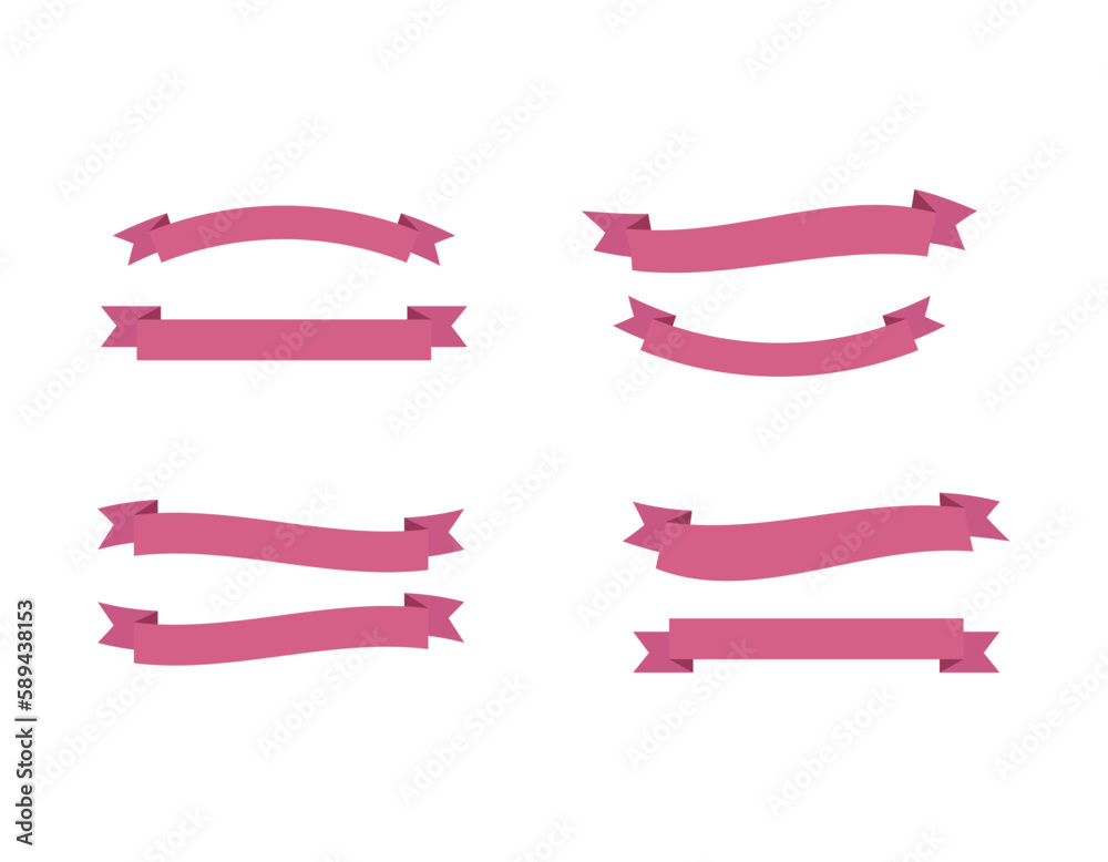 Set of decorative ribbons. Pink vector ribbons. Collection eps 10 on white background.