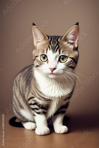 Portrait of a adorable cat, funny and cute face closeup, isolated on beautiful bokeh background, created with generative ai
