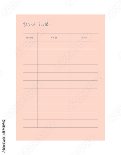 Wish List Planner. Make your day more easily and happy. Vector Print template.