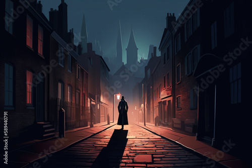 Jack the ripper, a serial killer in the dark alley in whitechapel Created with Generative AI Technology photo