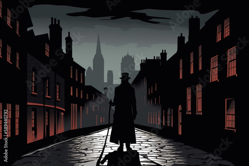 Jack the ripper, a serial killer in the dark alley in whitechapel Created with Generative AI Technology photo