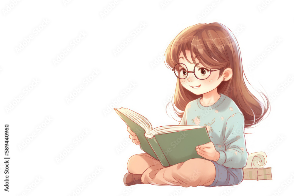Cute young woman reading book anime style background. Generative ai. Cute young woman reading book anime style background. Generative ai.