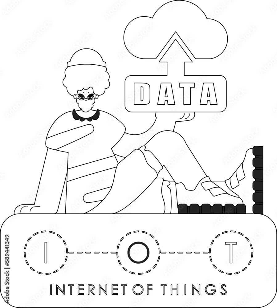 Man grasping cloud storage symbol for the Internet of Things in vector linear design