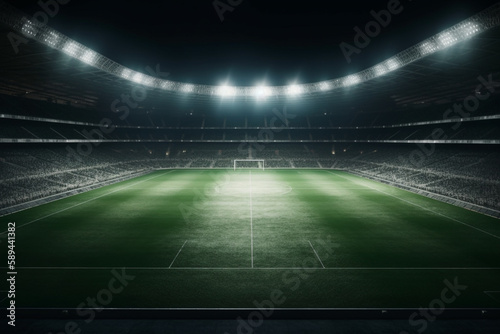Grand football stadium green pitch view, Generative AI	