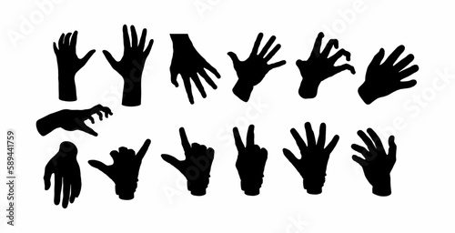 vector set of hand gestures silhouettes, collection of human hand gestures 