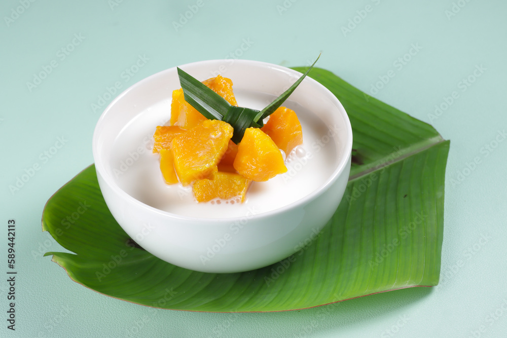 Thai Dessert, Pumpkin in Coconut Milk or Gang Buad Faktong. Thai Dessert, Pumpkin in Coconut Milk or Gang Buad Faktong.