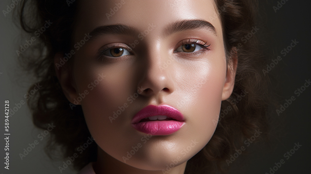 custom made wallpaper toronto digitalThe focus of the photo is on a pair of lips, coated in a glossy lipstick that catches the light. Generative AI image.