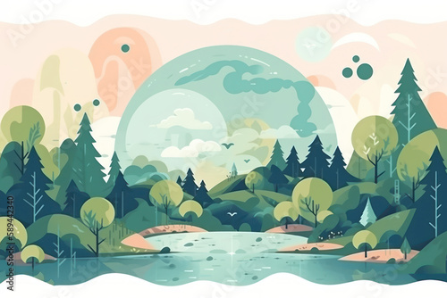 World environment and earth day concept flat illustration background. Generative ai.
