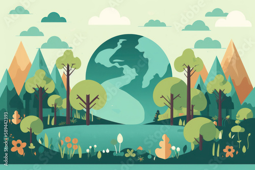World environment and earth day concept flat illustration background. Generative ai.