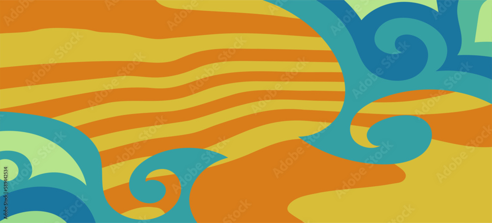 Abstract background with curly swirl decorative ornament on curvy stripes background. Abstract background with curly swirl decorative ornament on curvy stripes background.