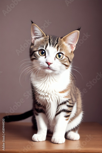 Portrait of a adorable cat, funny and cute face closeup, isolated on beautiful bokeh background, created with generative ai