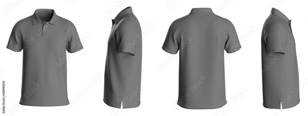 Polo T-shirt template, from four sides, isolated on white background ...
