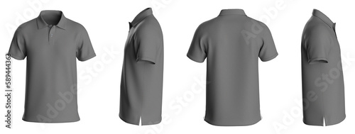 Polo T-shirt template, from four sides, isolated on white background. Grey Color