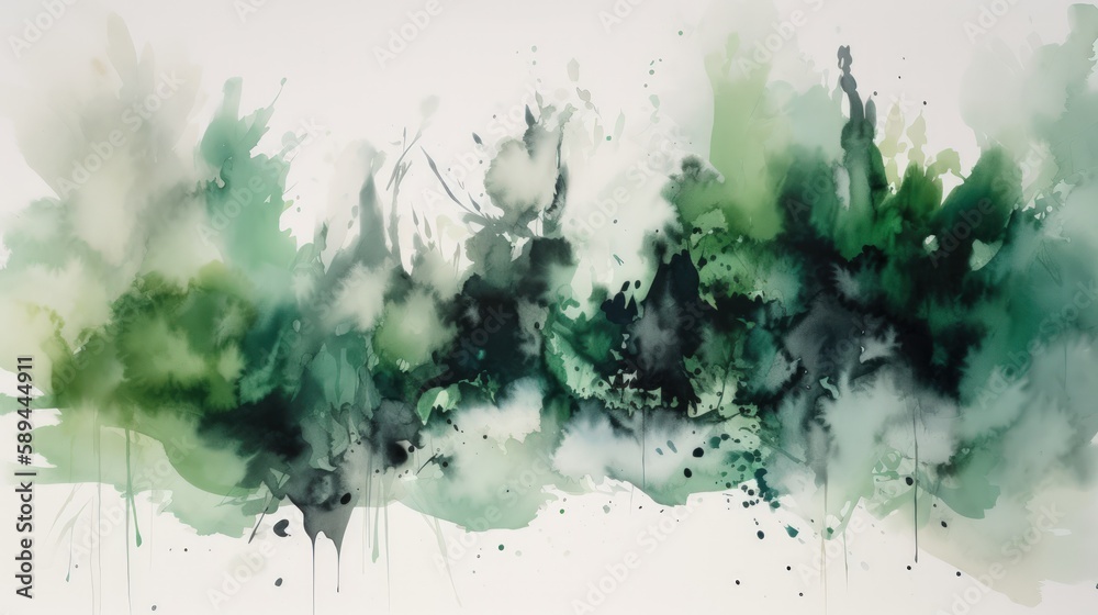 Soothing Watercolor Painting of a Serene Green and White Background 