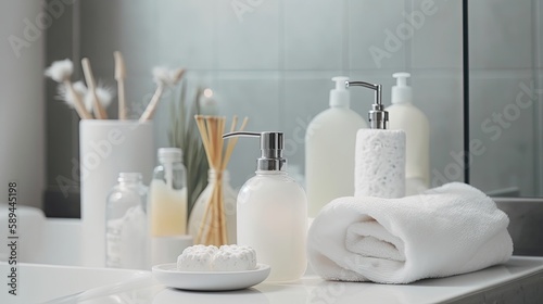 Toiletries soap towel creams and lotions. Generative AI