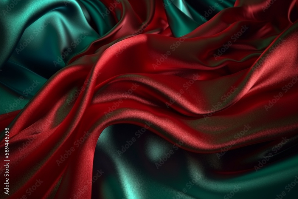 Textile silk red and green background ai generative