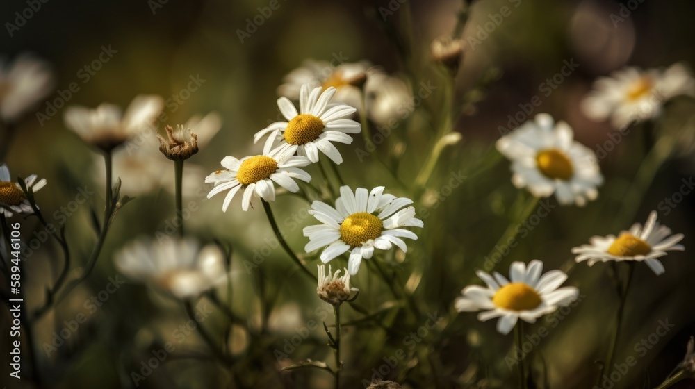 A Captivating Close-up of Chamomile Flowers in Full Bloom A Captivating Close-up of Chamomile Flowers in Full Bloom