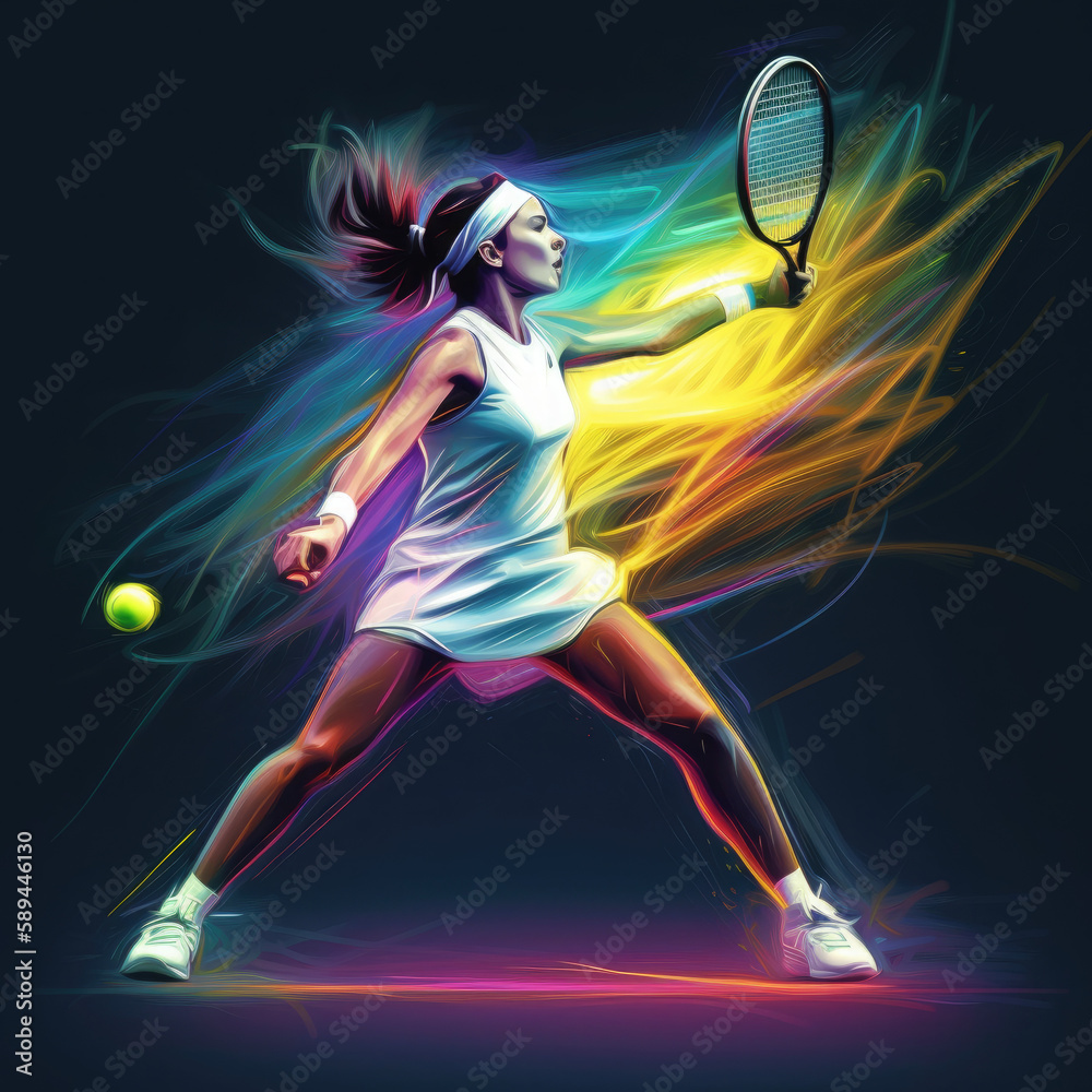Fototapeta premium Summer Strokes: An Abstract Representation of Tennis Players in Vivid Colors