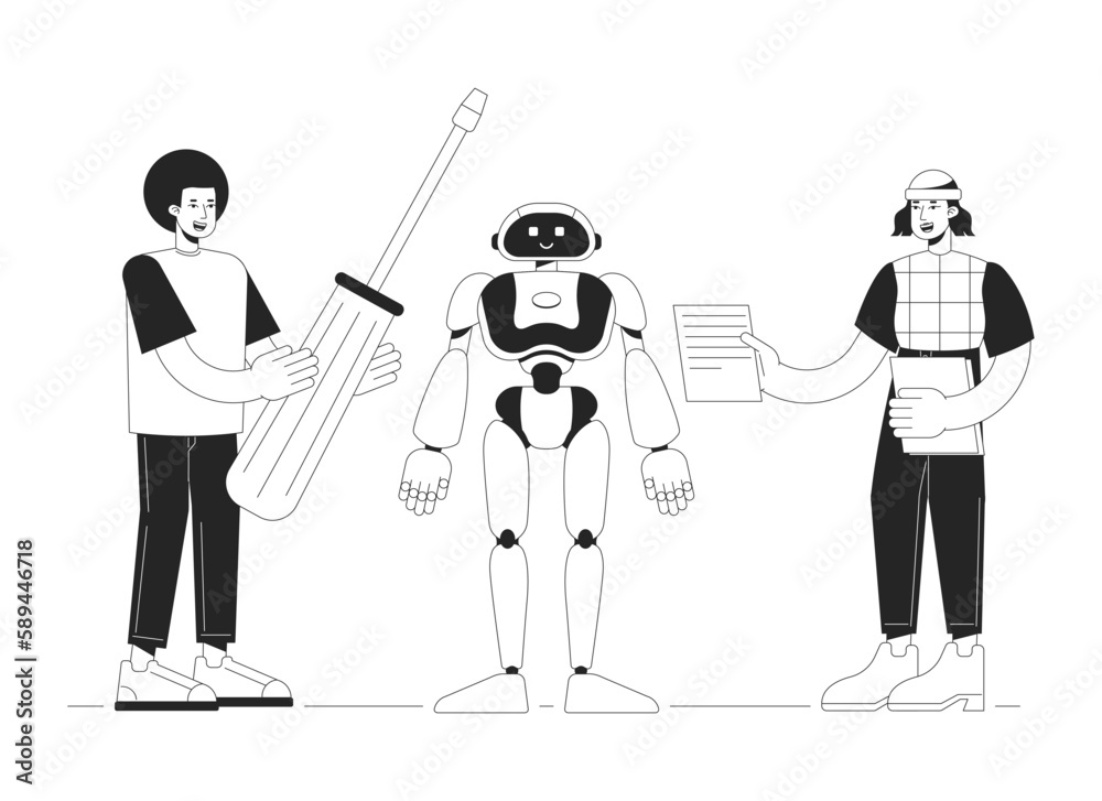 Character Robot Art Line White and Black Stock Vector