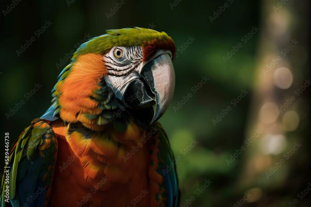Fototapeta premium Parrot close up in nature, Generative AI