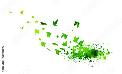 A flock of flying birds. Free birds green. abstraction birds flying from blots . Vector illustration