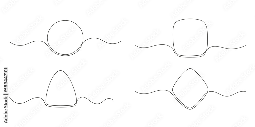 Frame continuous one line drawing in form circle, square, rtiangle, rhombus. Border set freehand single line hand drawn style for quote, opinion, notion. Decoration shape with copy space. Vector