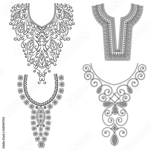 Textile Fabric neck design, pattern traditional, floral necklace embroidery design for fashion women clothing Neckline design for textile print.
