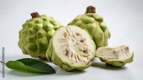Creamy Delight A Close-up of Fresh Cherimoya Slicesean White Background