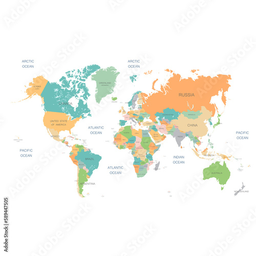 World Map Full Color High Detail Separated all countries
