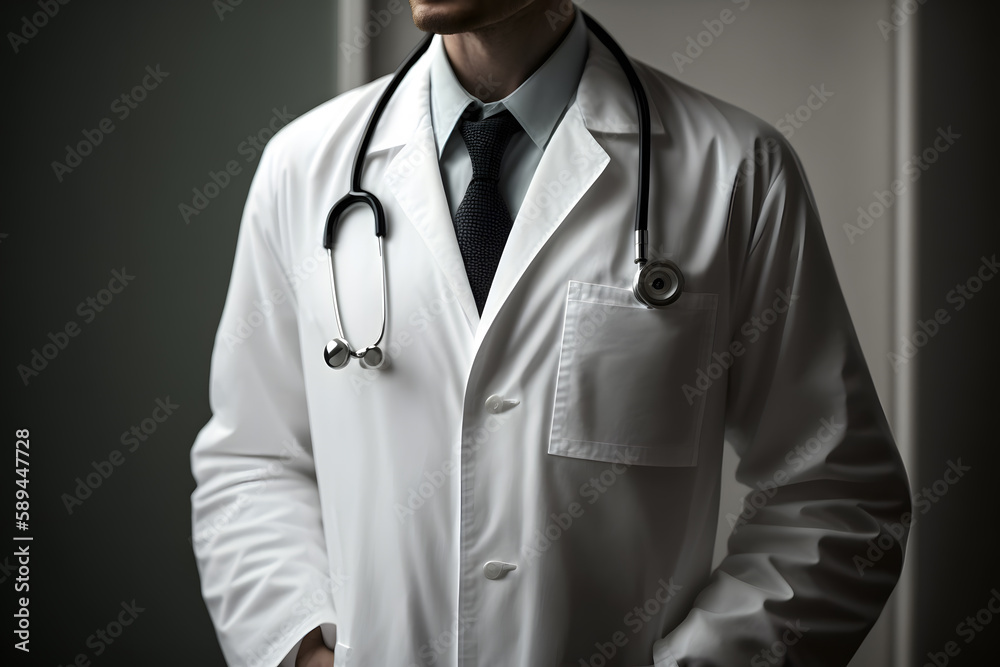 Medical doctor or physician in white gown uniform with stethoscope in hospital or clinic made with Generative AI Medical doctor or physician in white gown uniform with stethoscope in hospital or clinic made with Generative AI