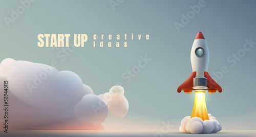 Rocket space startup, creative idea cover, landing page web site, Vector