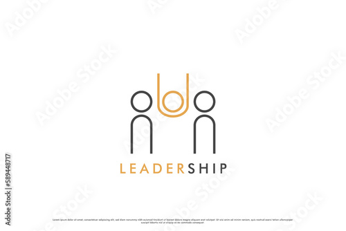 Teamwork leader logo design illustration. The design of the boss, employees, subordinates, the profession of the management office. Creative idea minimalist leadership line art design.