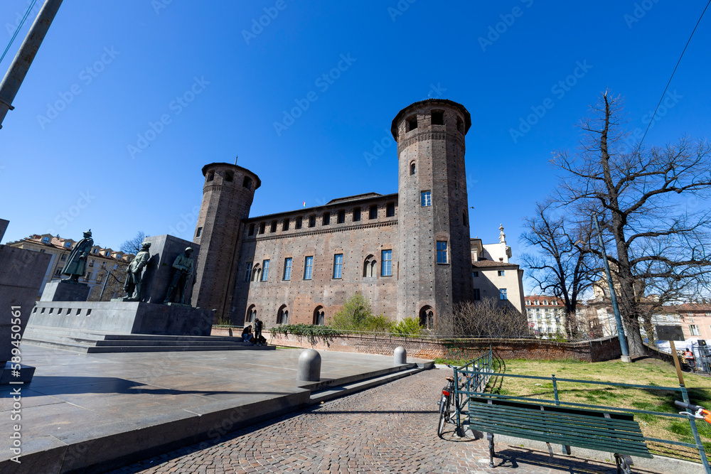 TORINO (TURIN), ITALY, MARCH 25, 2023 - View of Acaja's Castle in the center of Torino, Italy