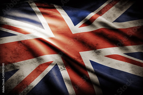 Dramatic illustration of the United Kingdom flag. Created with Generative AI technology. photo