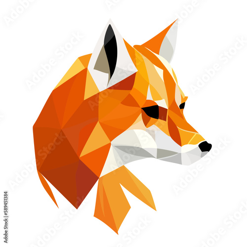Fox logo design. Abstract colorful polygon fox head. Calm fox face. Vector illustration